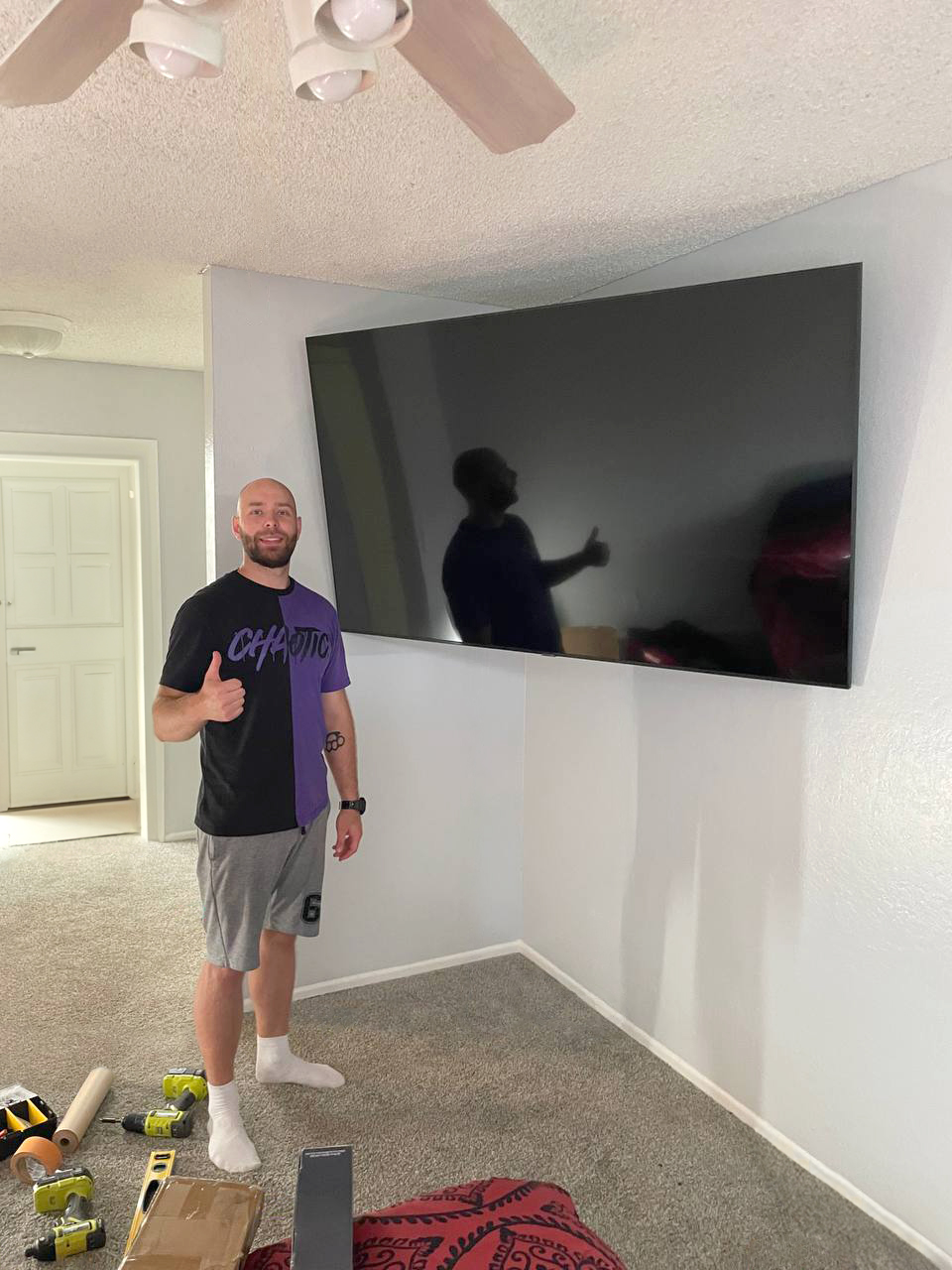 Our master with a TV installed on the wall